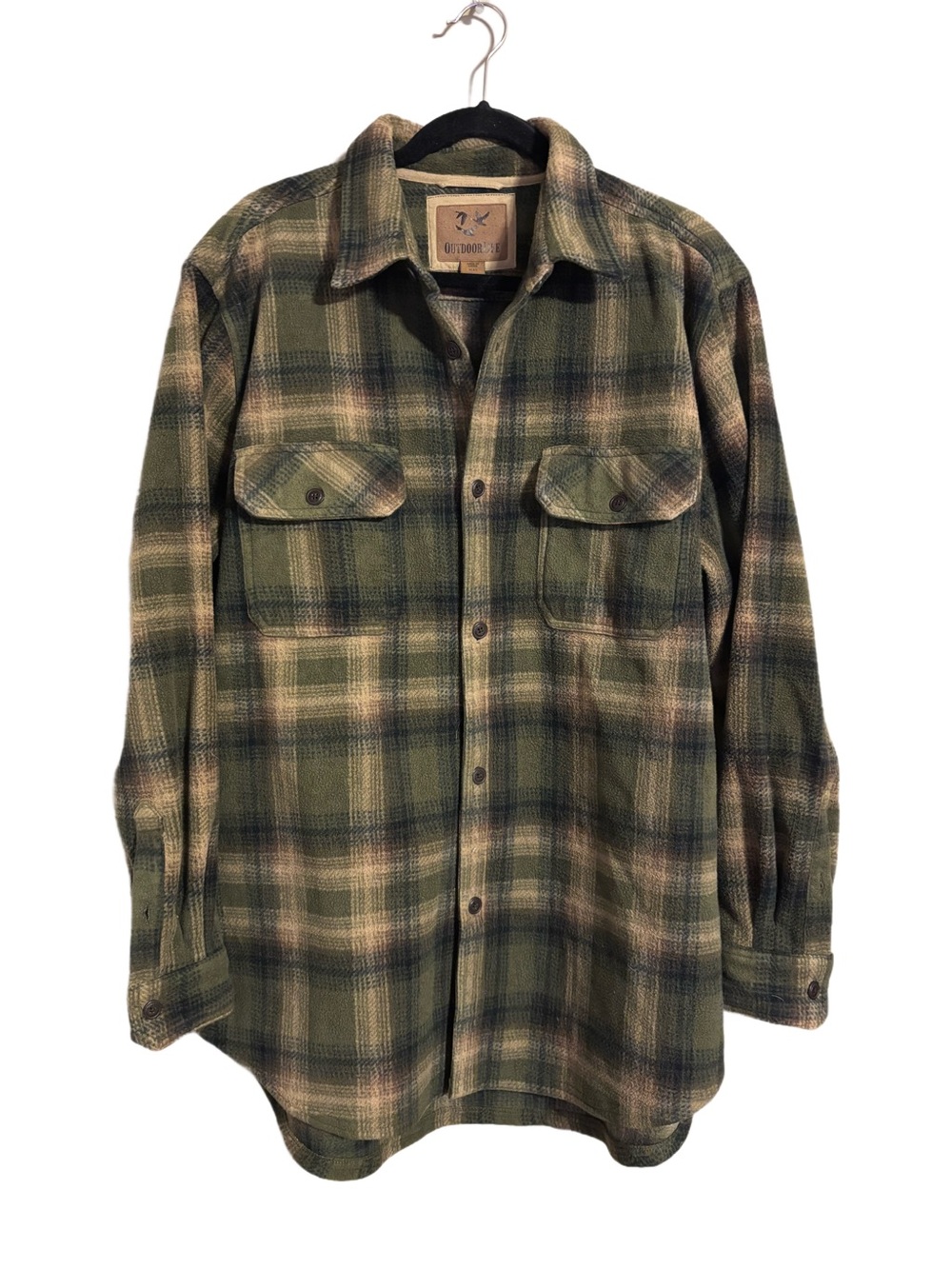 Outdoor Life Men’s Soft Flannel Neutral Plaid Shirt 2 Pockets Size XL
